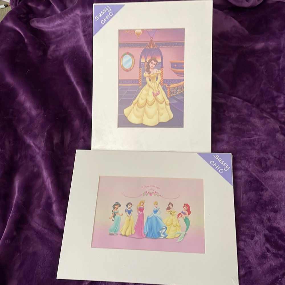 Set of 2 Disney Princess matted prints ready to be framed 11” x 14”